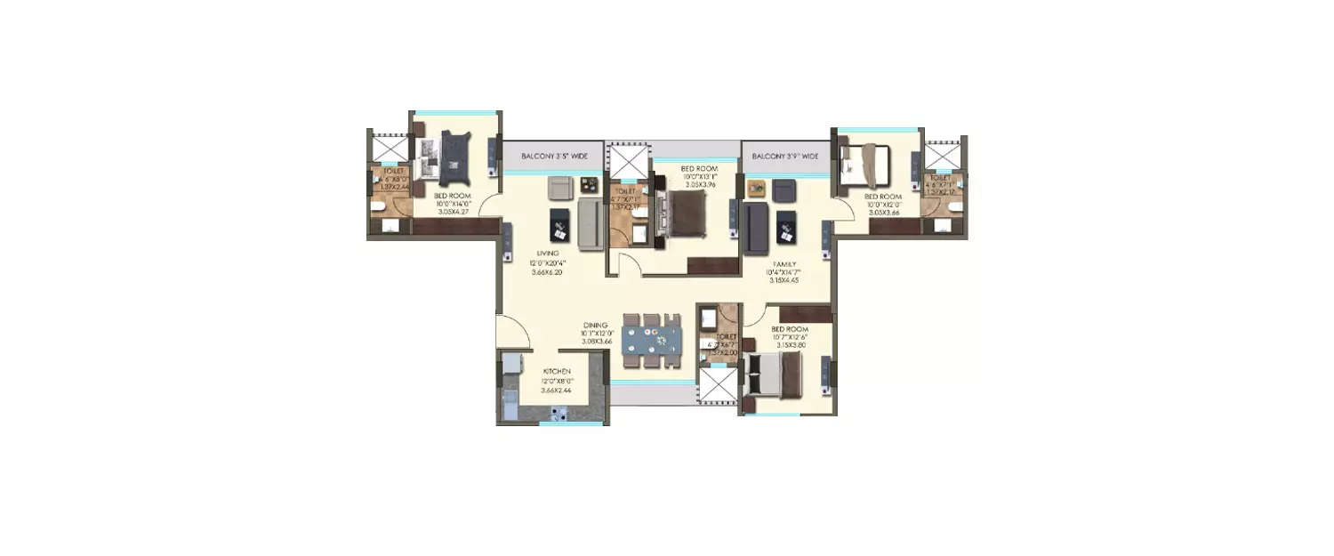 Floor plan for 4 BHK