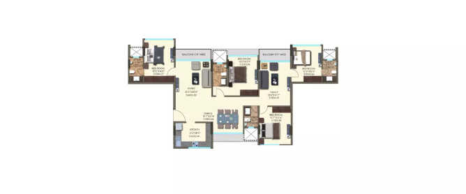Kanakia Hollywood Andheri - Floor plan 4 BHK 1368 Sq.ft