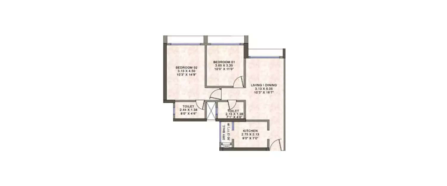 Floor plan for 2 BHK