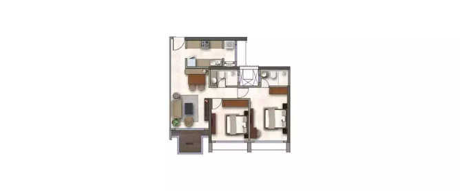 Kanakia The Master Collection Powai - Floor plan 2 BHK 666 Sq.ft