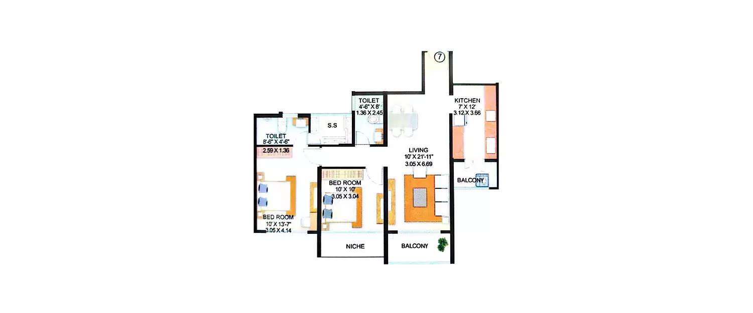 Floor plan for 2 BHK