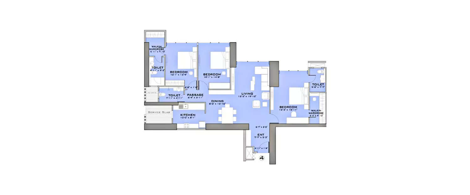 Floor plan for 3 BHK
