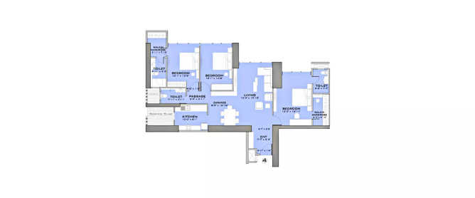 Ruparel Ariana Parel - Floor plan 3 BHK 1226 Sq.ft