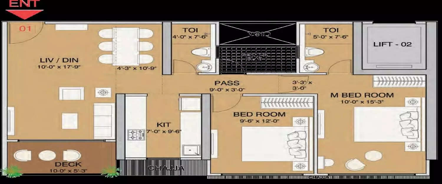 Floor plan for 2 BHK