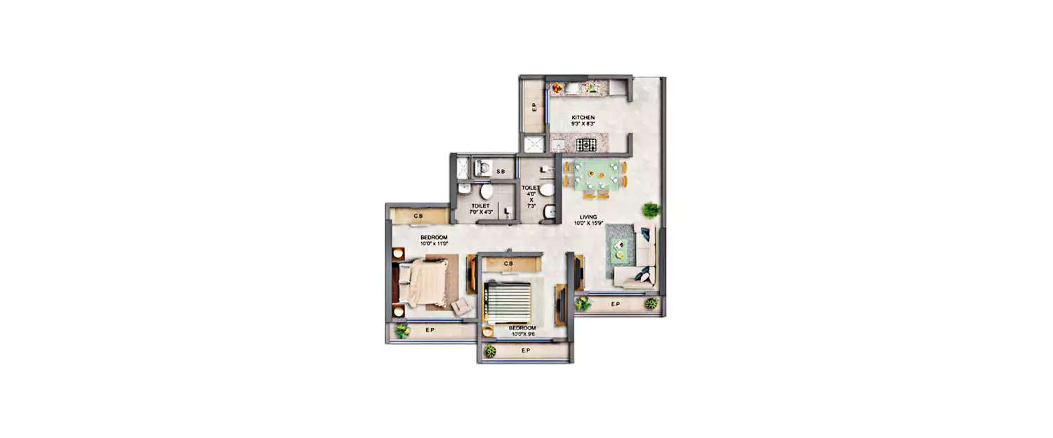 Floor plan for 2 BHK