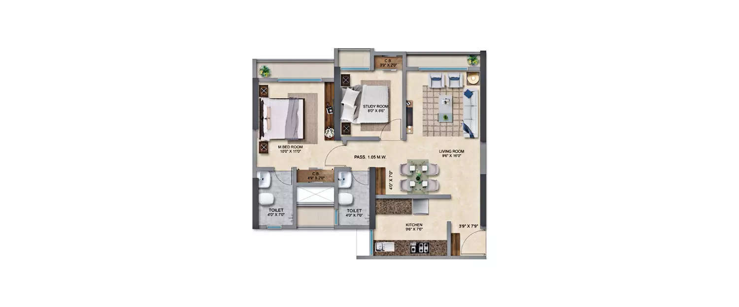 Floor plan for 2 BHK
