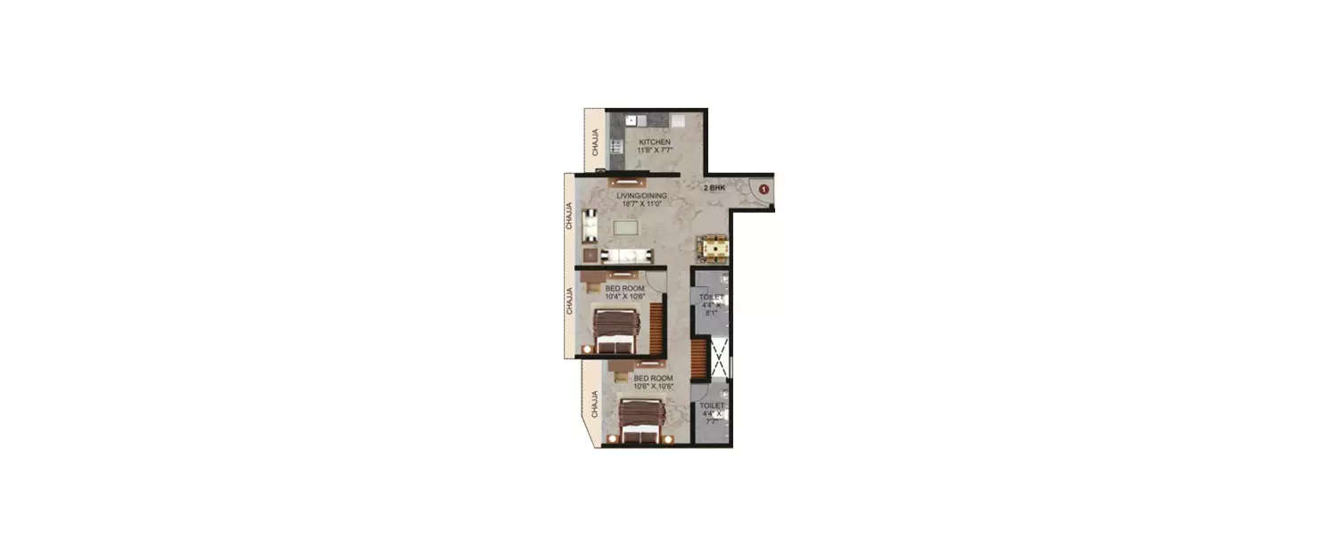 Floor plan for 2 BHK