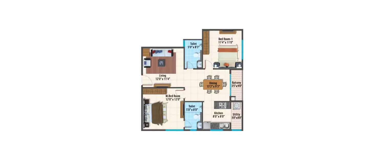 Floor plan for 2 BHK