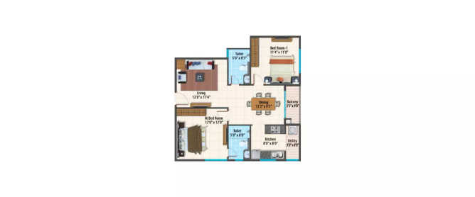 Peninsula Paramount Sarjapura - Floor plan 2 BHK 1055 Sq.ft