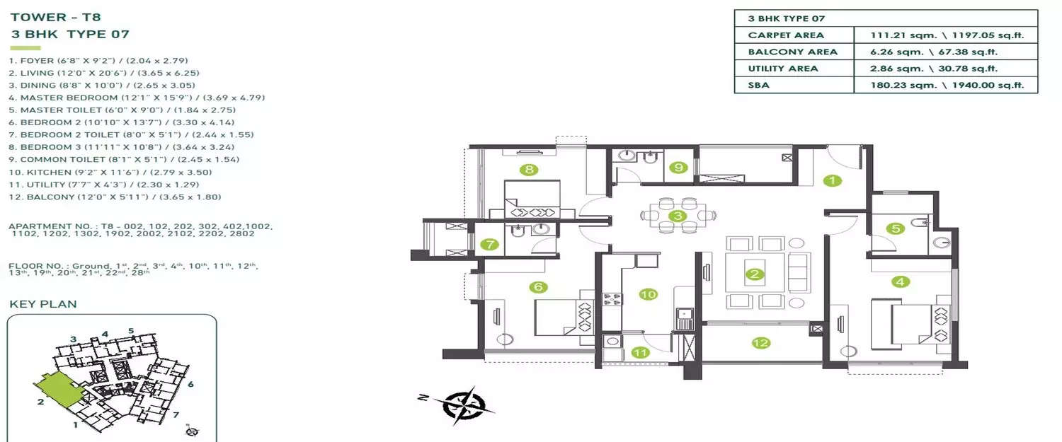 Floor plan for 3 BHK