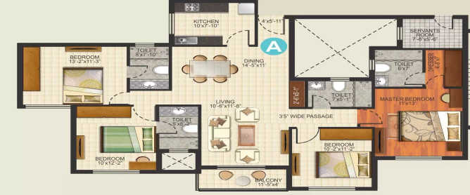 Shapoorji SP Residency Fursungi - Floor plan 4 BHK 3388 Sq.ft