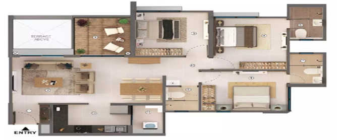 Shapoorji Joyville Skyluxe Shewalewadi - Floor plan 3 BHK 1050 Sq.ft