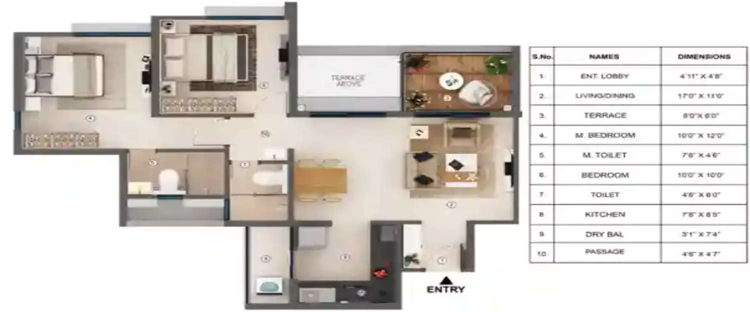 Floor plan for 2 BHK