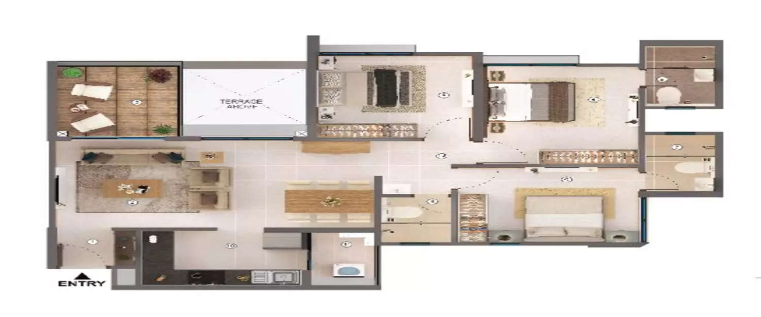 Floor plan for 3 BHK