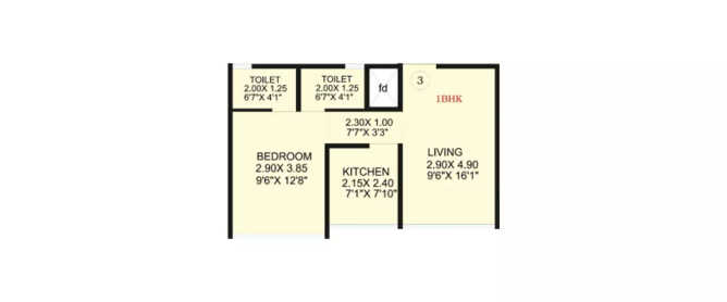 Safal Golf Residences Chembur - Floor plan 1 BHK 429 Sq.ft