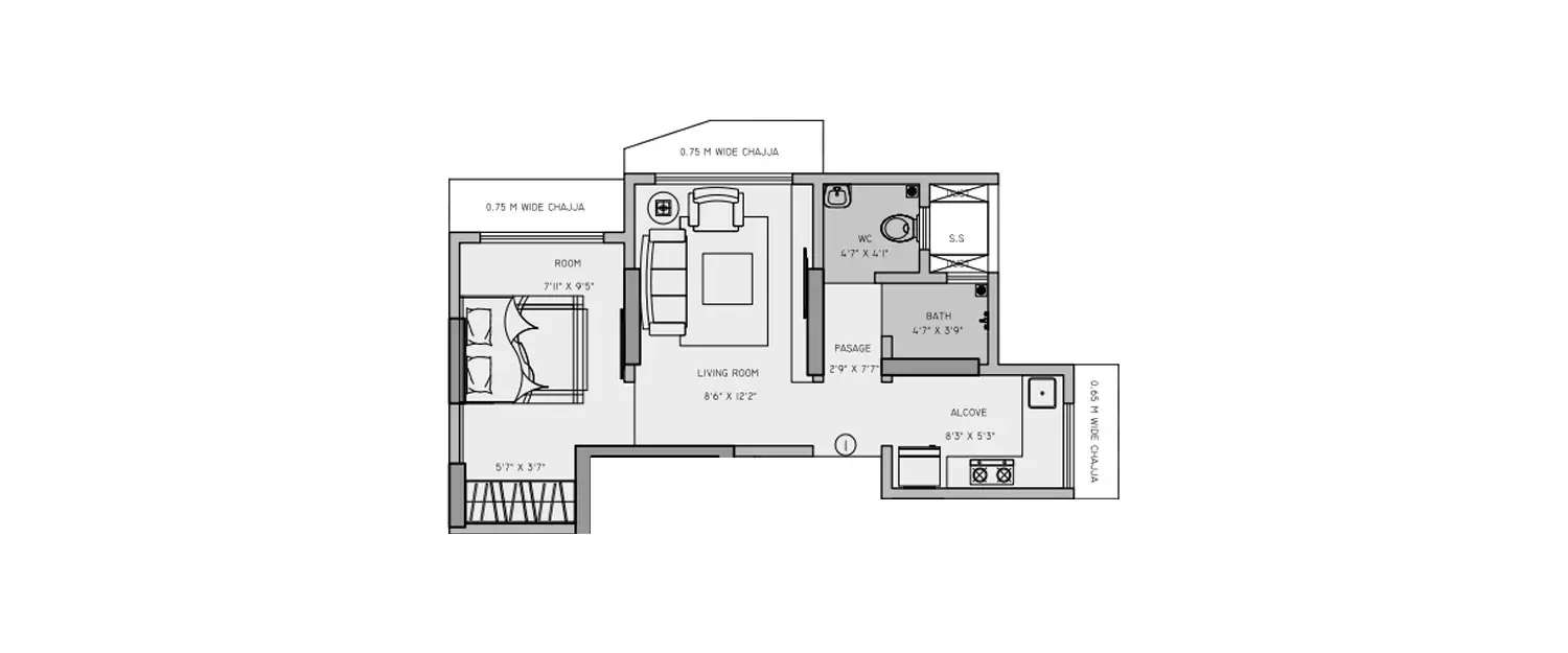 Floor plan for 1 BHK
