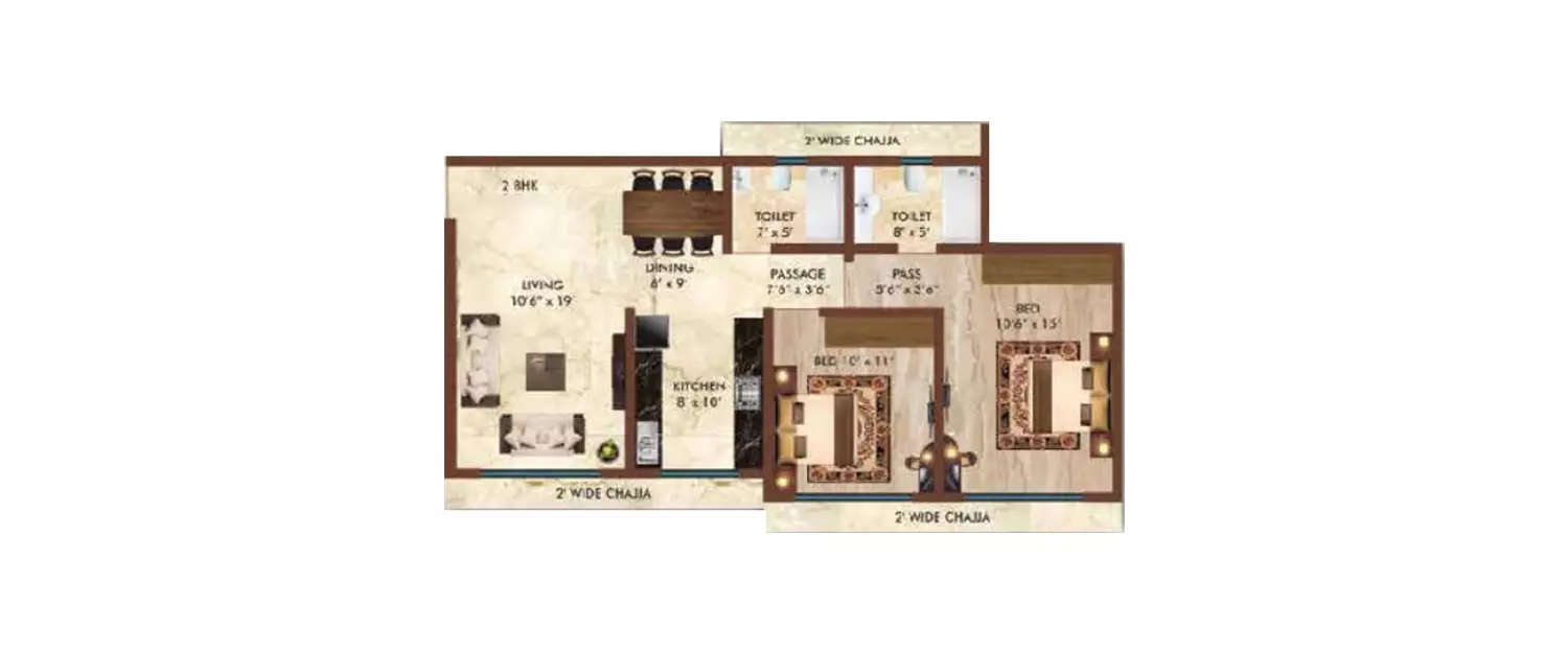 Floor plan for 2 BHK
