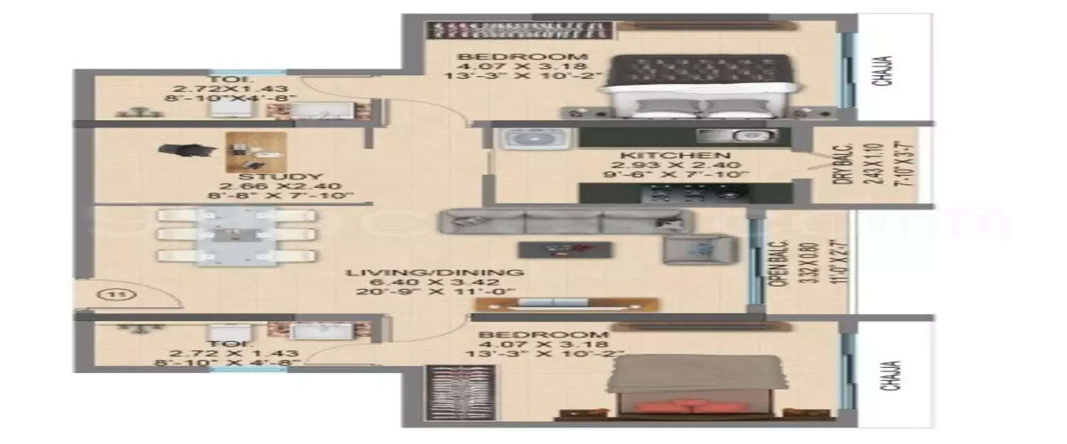 Floor plan for 2.5 BHK