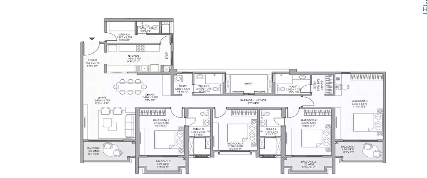 Floor plan for 4 BHK