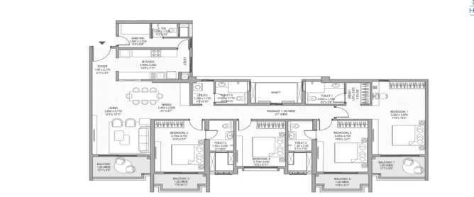 Raheja Stellar Undri - Floor plan 4 BHK 1836 Sq.ft