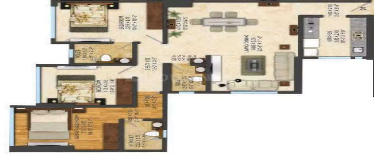 Floor plan for 3 BHK