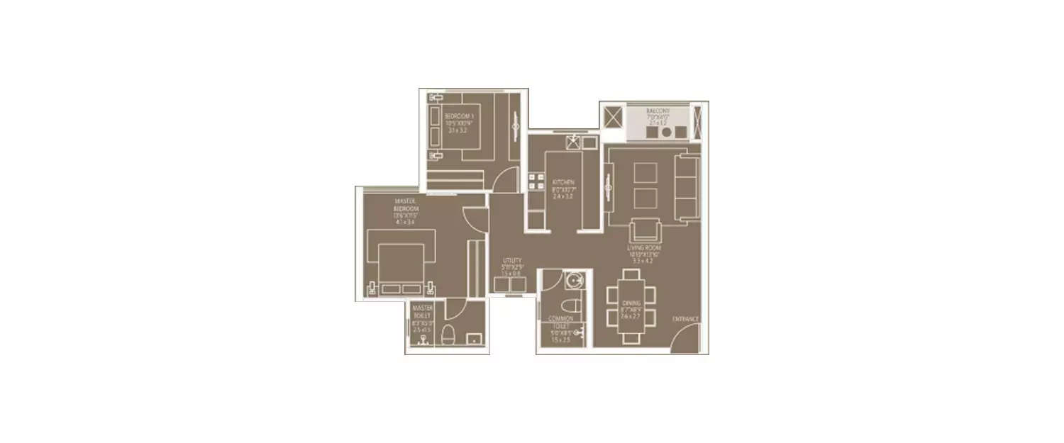 Floor plan for 2 BHK