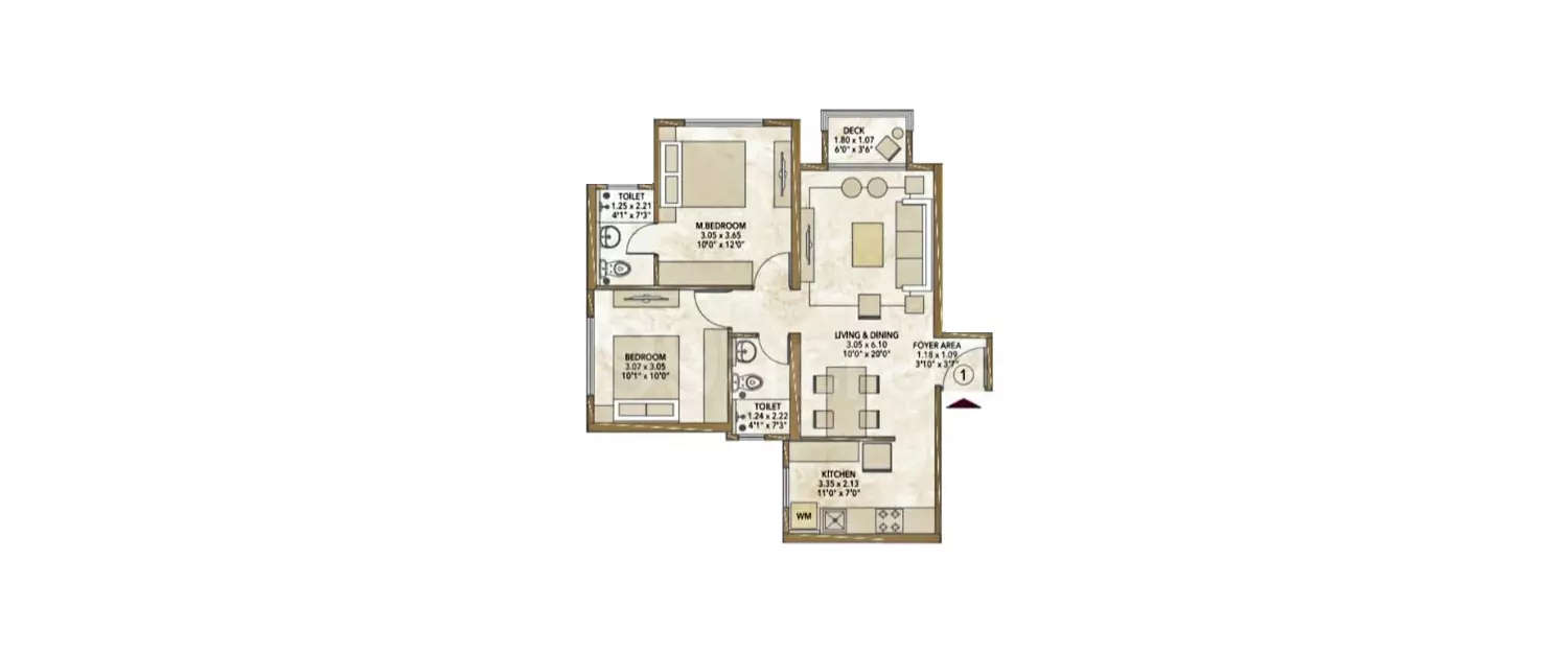 Floor plan for 2 BHK