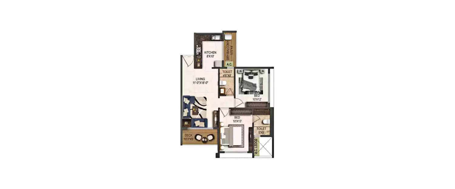Floor plan for 2 BHK