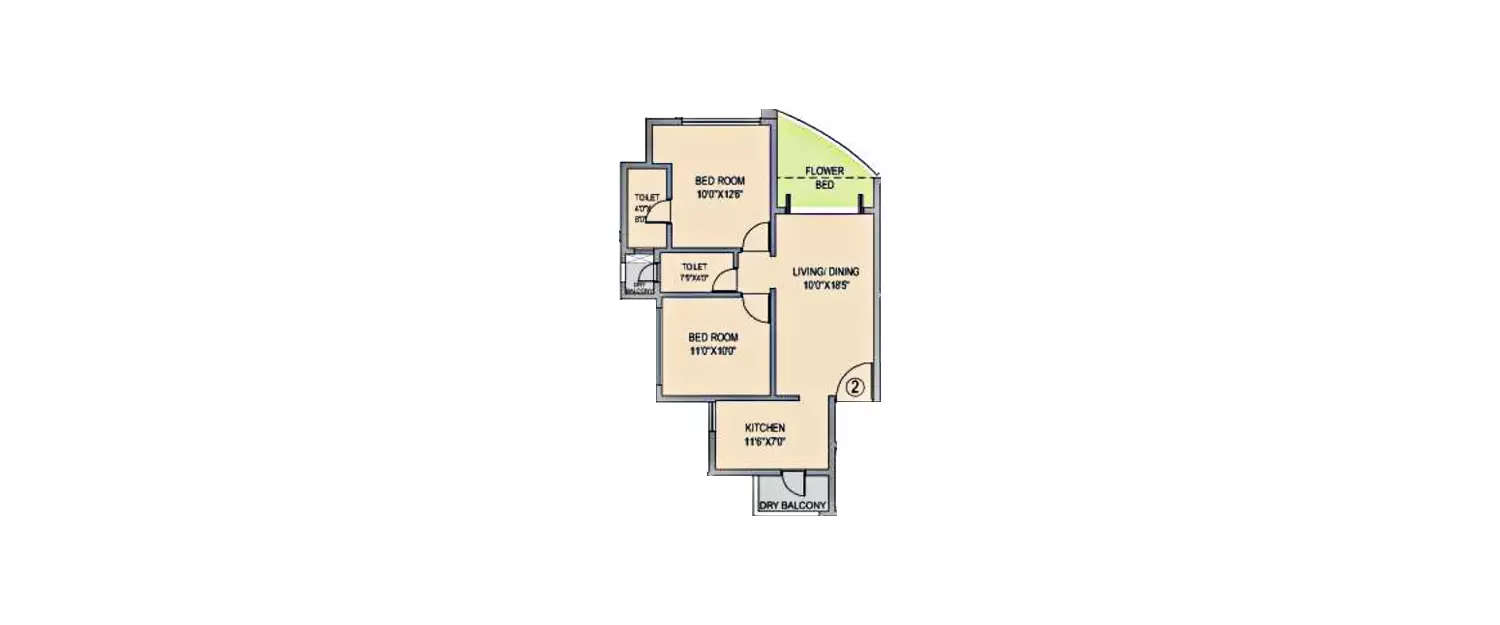 Floor plan for 2 BHK