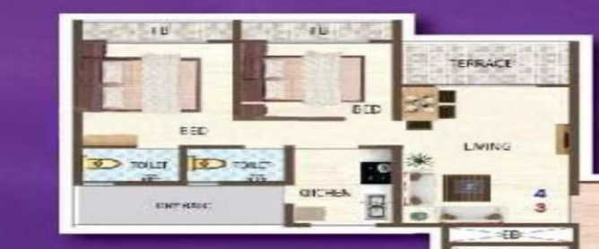 Sai Orchid Dombivali - Floor plan 2 BHK 681 Sq.ft