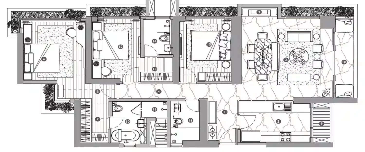 Floor plan for 3 BHK