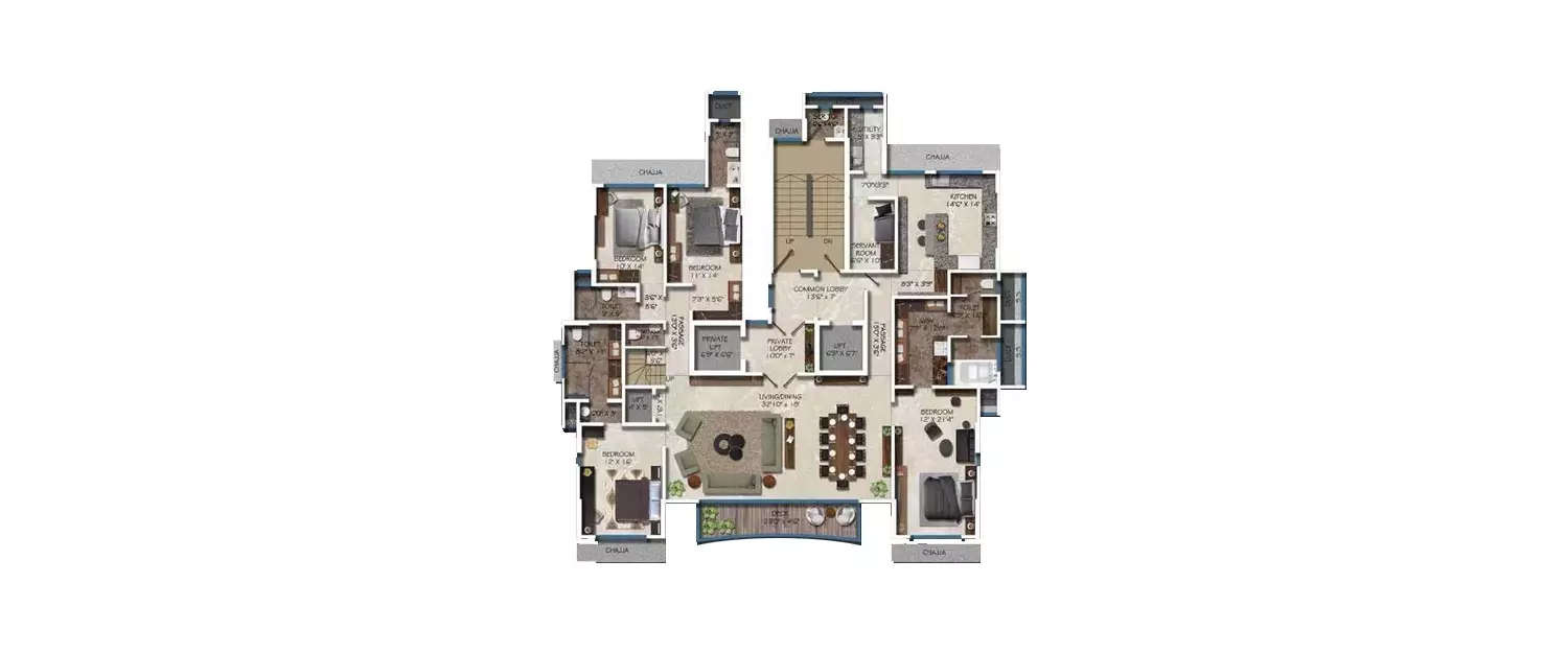 Floor plan for 4 BHK