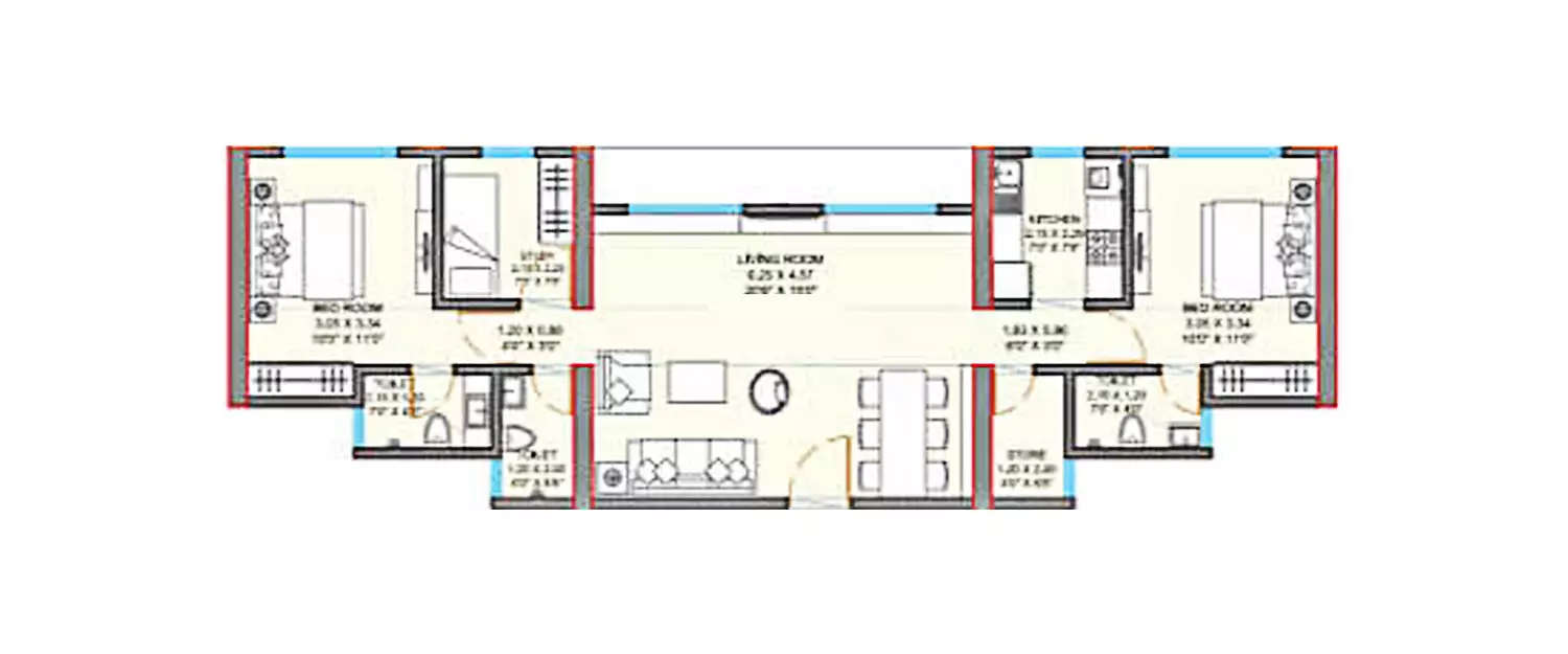 Floor plan for 3 BHK