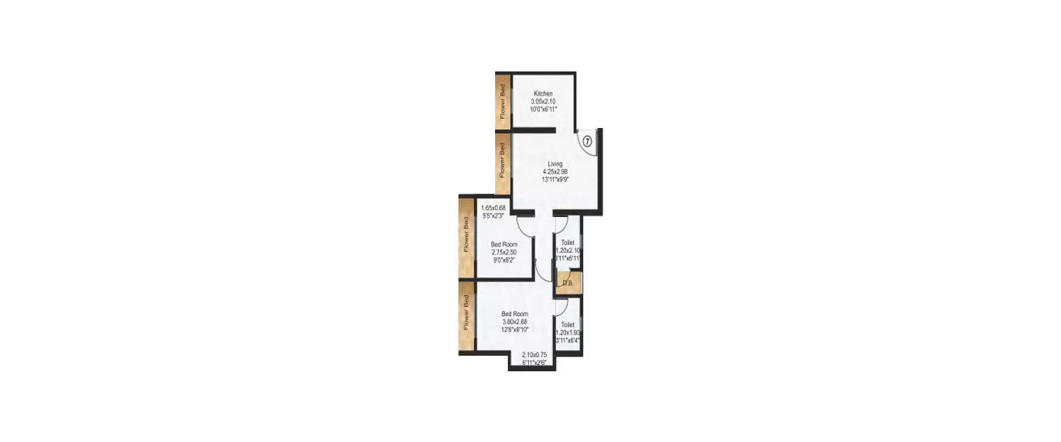 Floor plan for 2 BHK