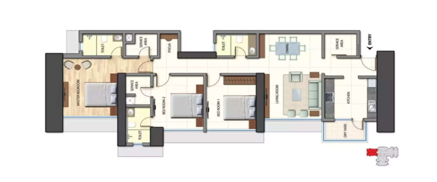 Floor plan for 3 BHK