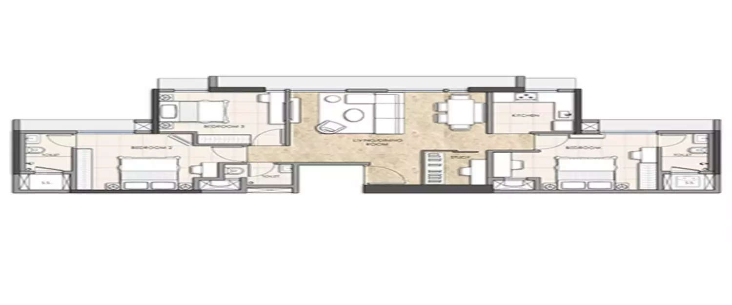 Floor plan for 3 BHK