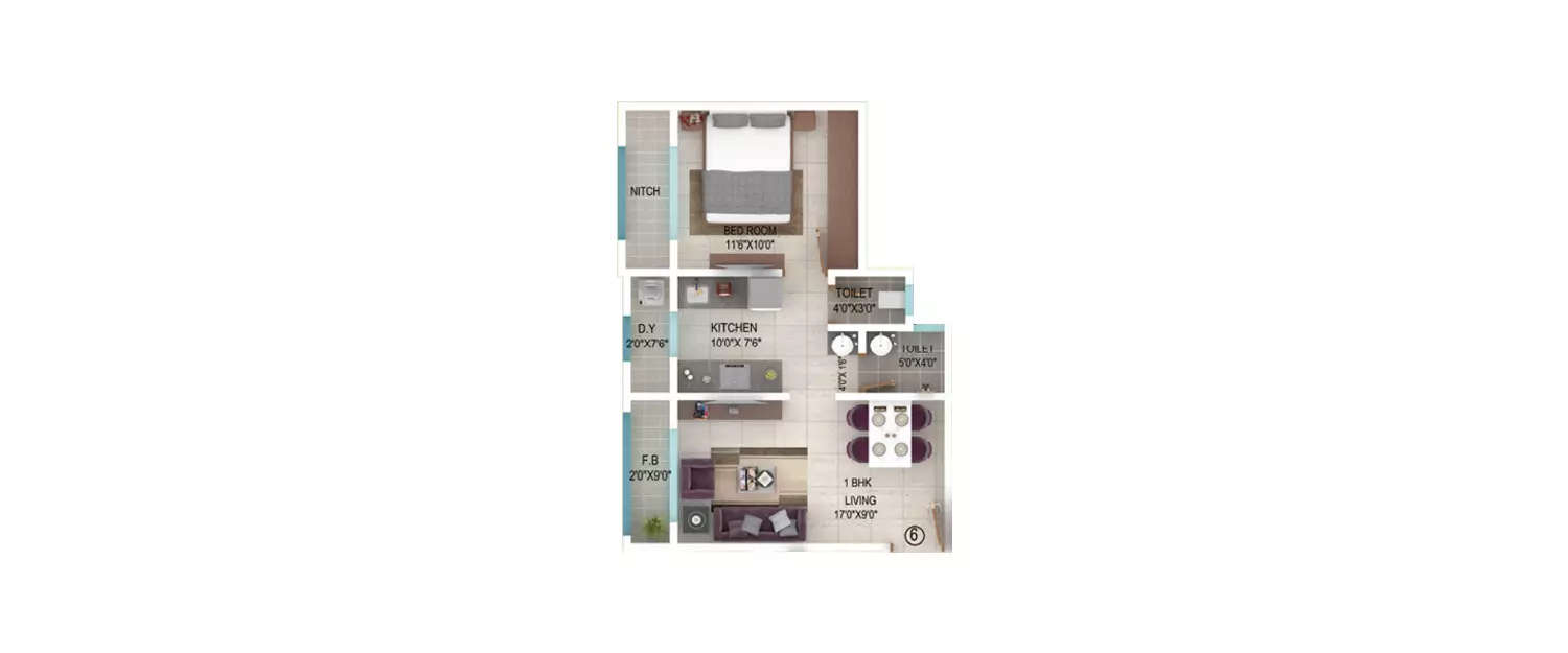 Floor plan for 1 BHK