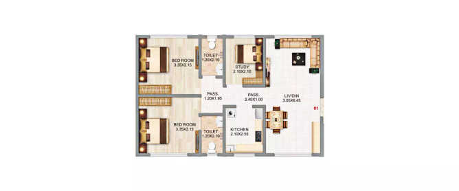 Adityaraj Pride Sion - Floor plan 2.5 BHK 706 Sq.ft