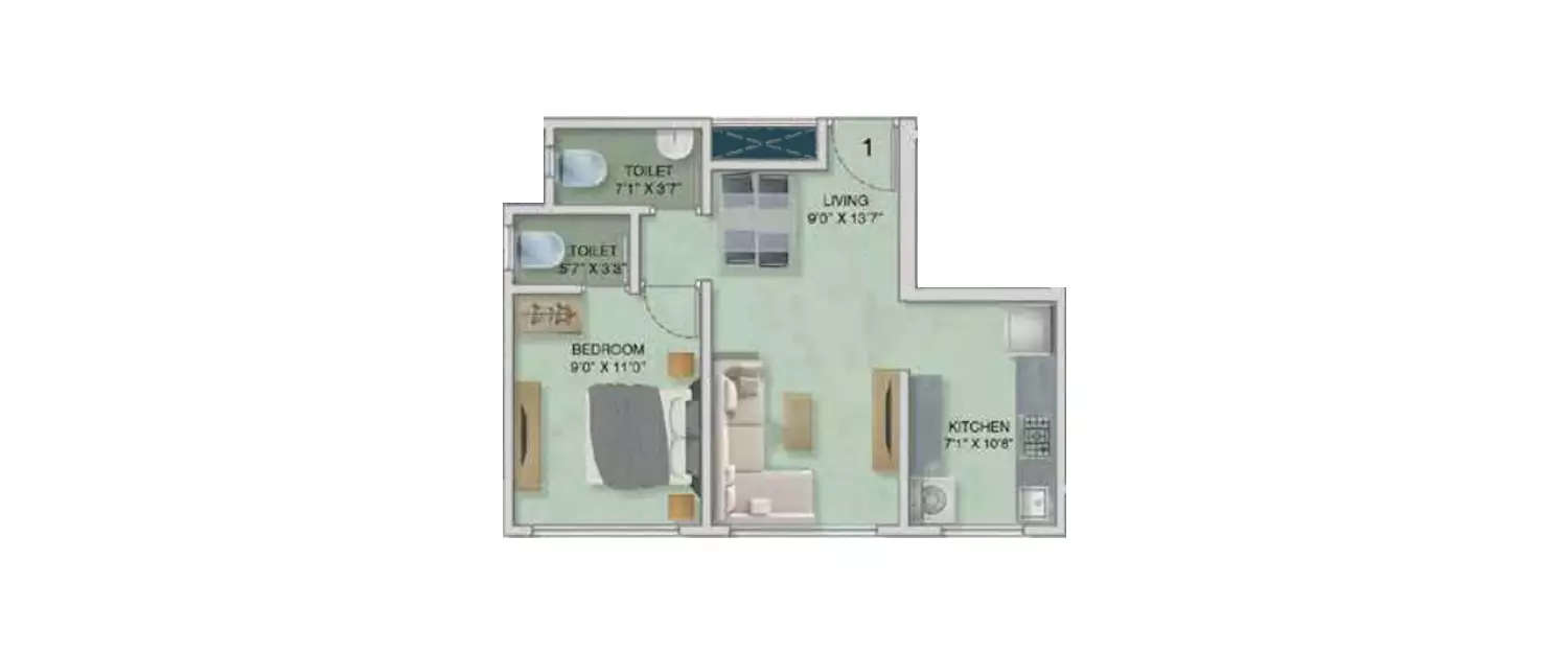 Floor plan for 1 BHK