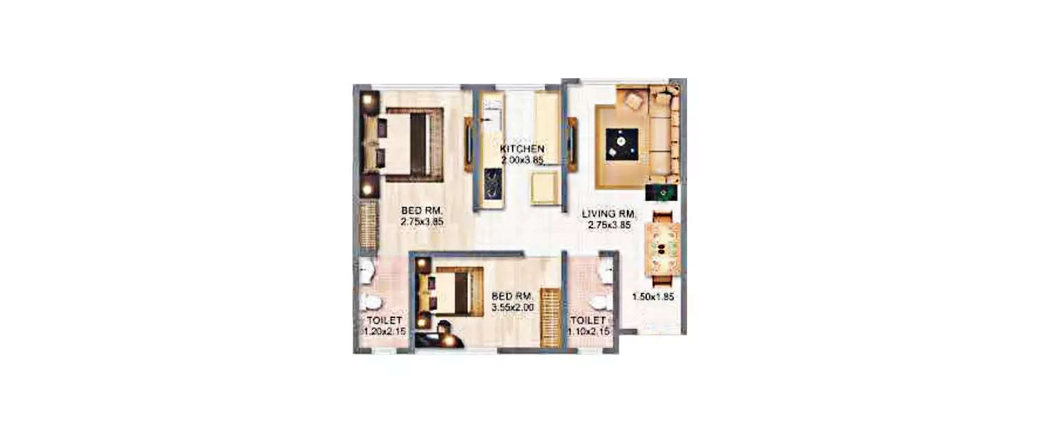 Floor plan for 2 BHK