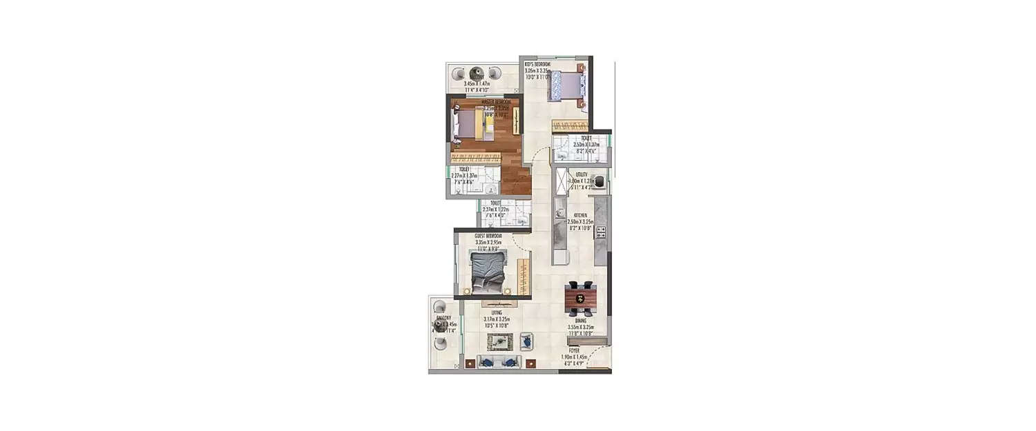 Floor plan for 3 BHK