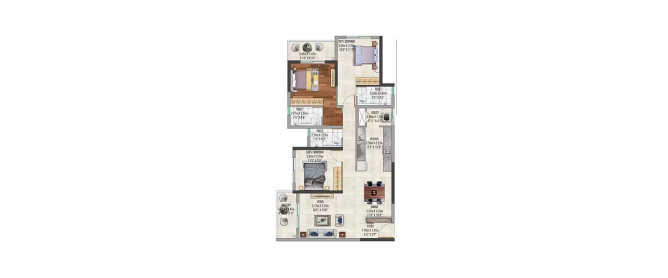 Kolte Patil Lakeside 24 Kannuru - Floor plan 3 BHK 1513 Sq.ft