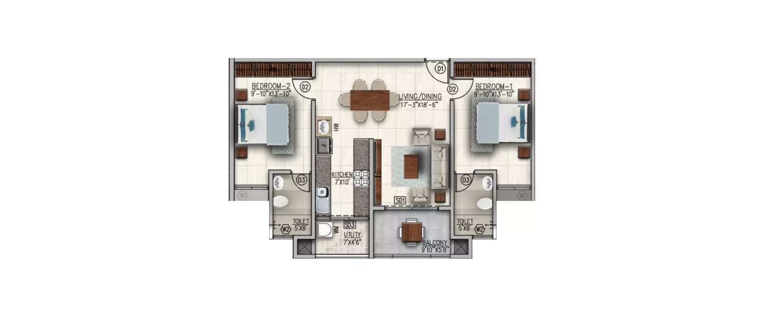 Floor plan for 2 BHK