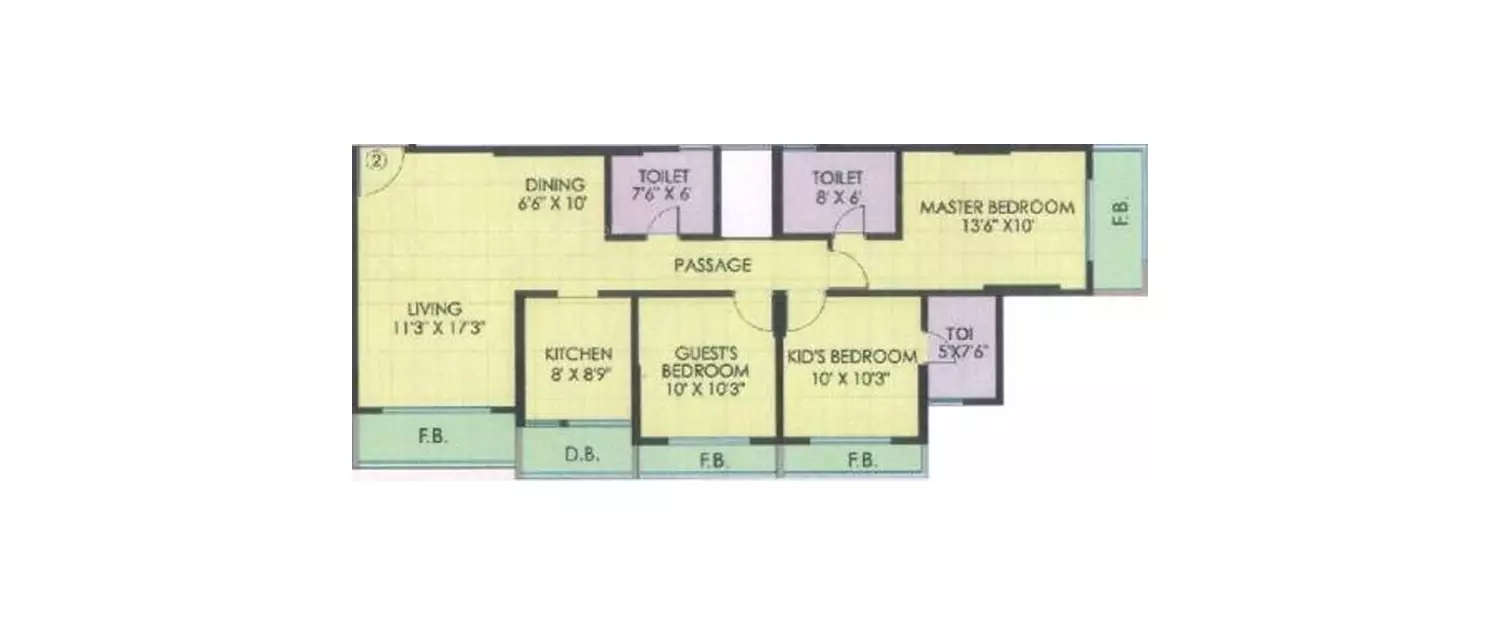 Floor plan for 3 BHK