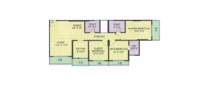 Premier Exotica Kurla - Floor plan 3 BHK 932 Sq.ft