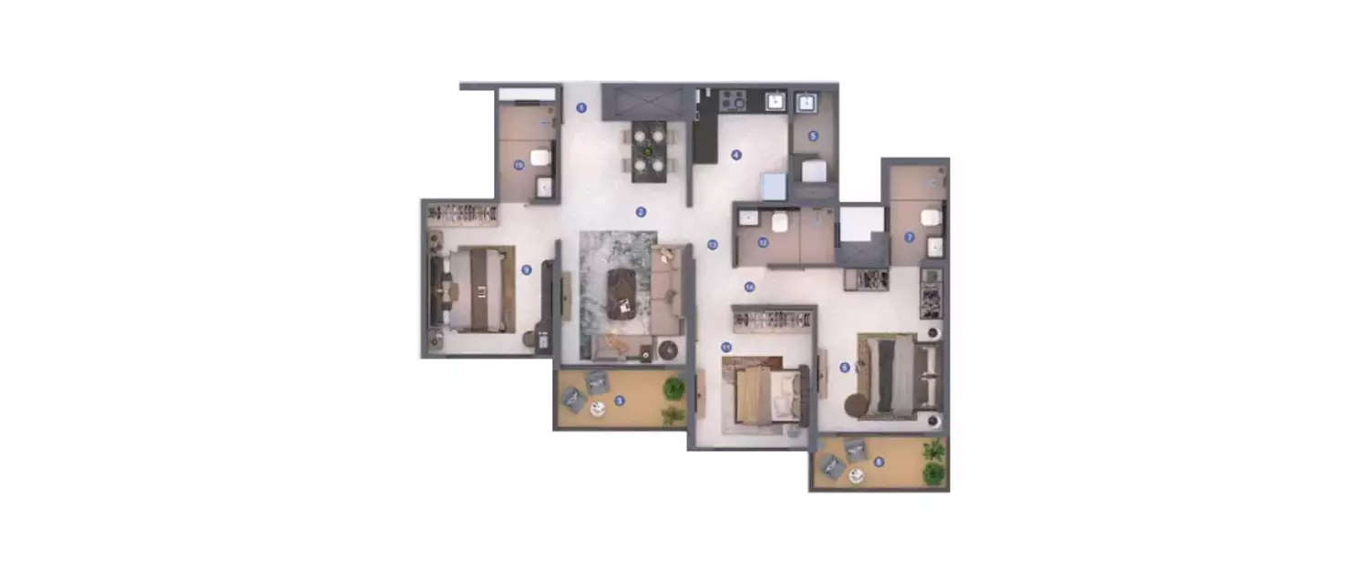 Floor plan for 3 BHK