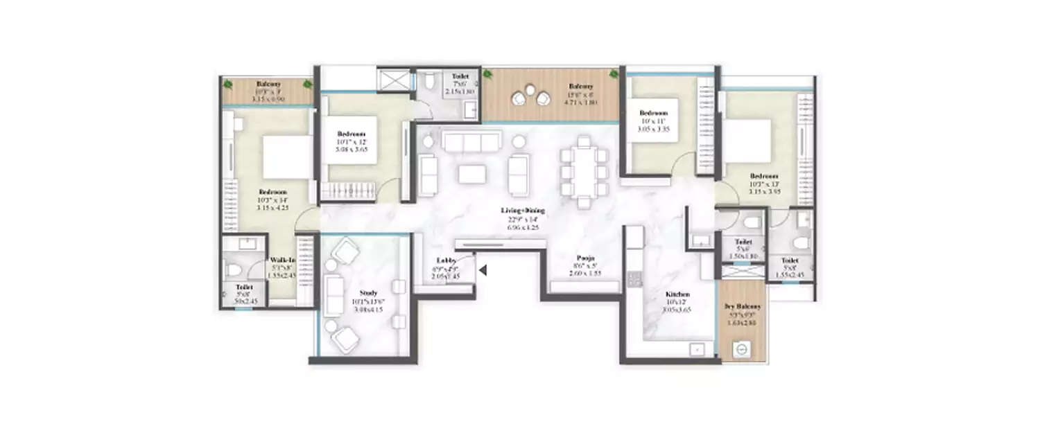 Floor plan for 4 BHK