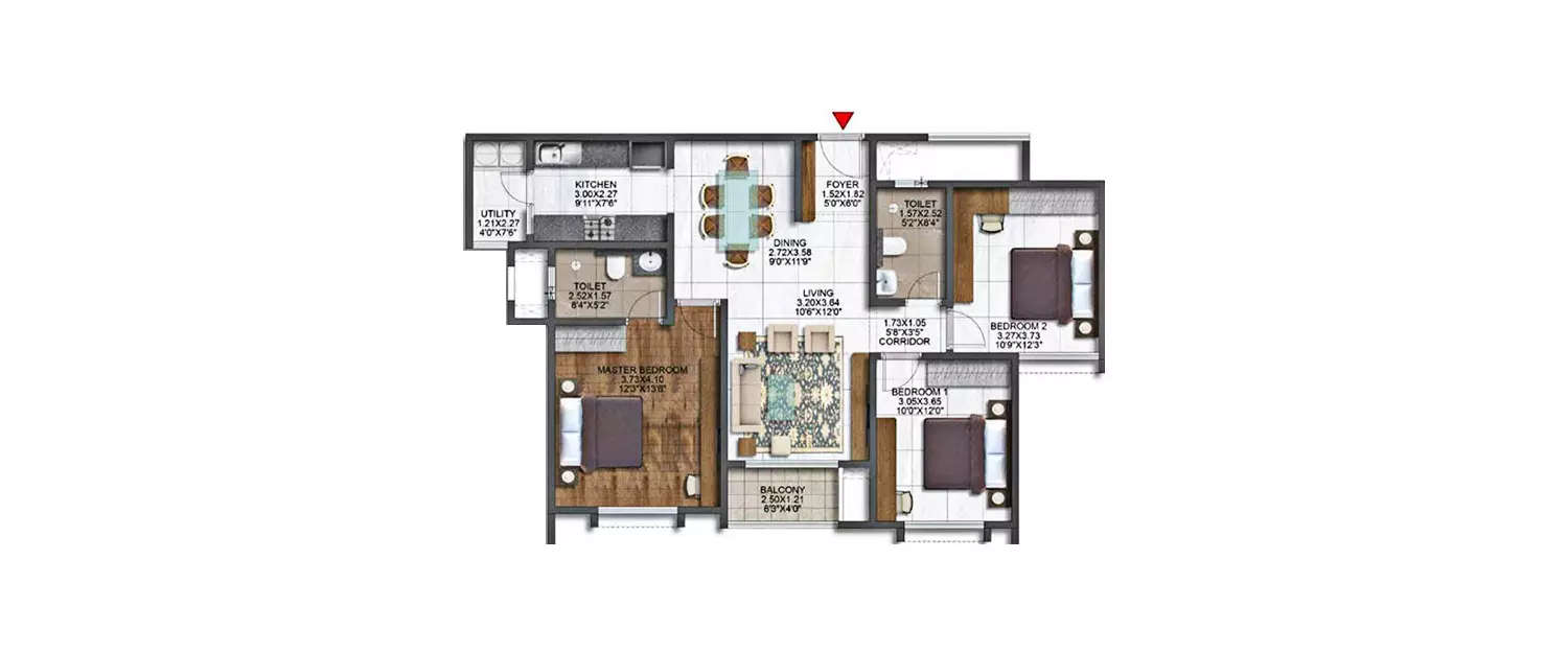 Floor plan for 3 BHK