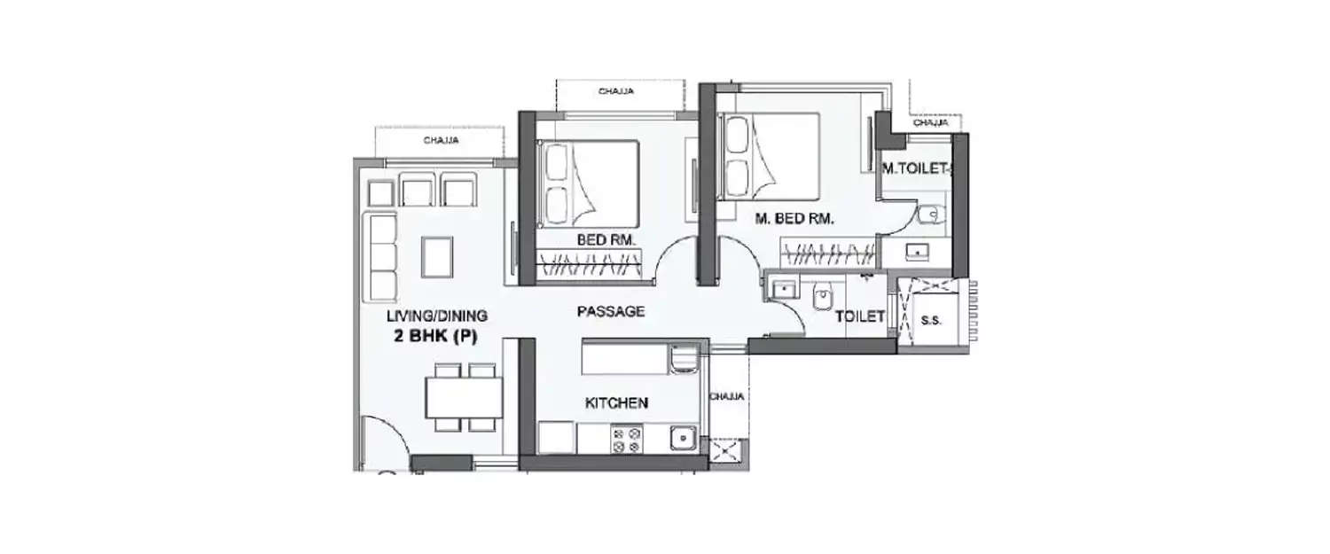 Floor plan for 2 BHK