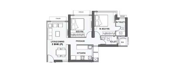 Wadhwa Atmosphere Mulund - Floor plan 2 BHK 634 Sq.ft